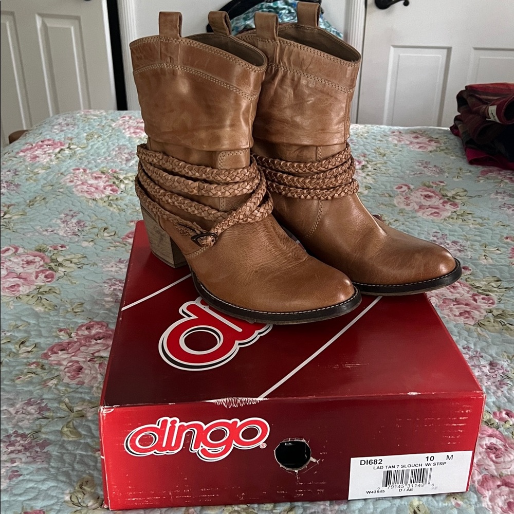 Dingo Tan Leather Braided Strap Boots